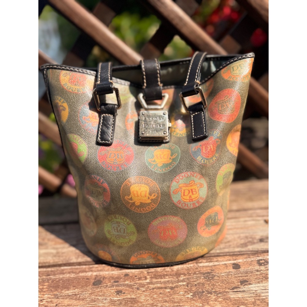 Vintage Dooney & Bourke Medallion Bucket Bag Y2K Multi Leather Trim K7447315